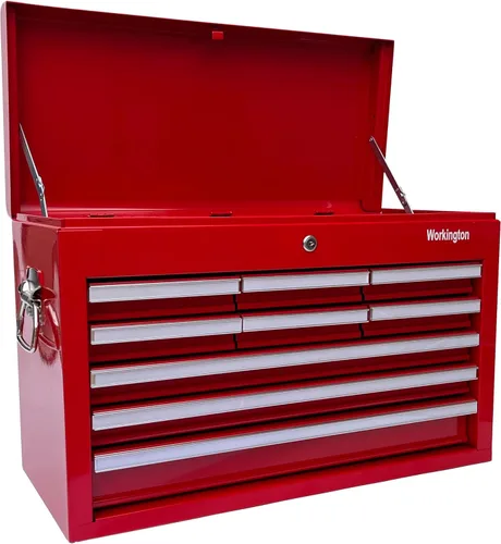 Miniatura 4 de Workington Caja de herramientas de metal portátil industrial profesional con 9 cajones, armario de herramientas de 26 pulgadas con 9 cajones con Rojo