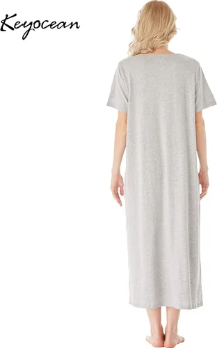 Miniatura 2 de Keyocean - Camisón de manga corta para mujer, 100 % algodón, suave, cómodo, ligero, con encaje, para verano, ropa de dormir