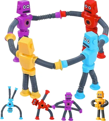 Limpskys 4 piezas de juguete de robot con ventosa, juguetes de robots para niños de 3-5 y 5-7 años, productos sensoriales para autismo, juguetes