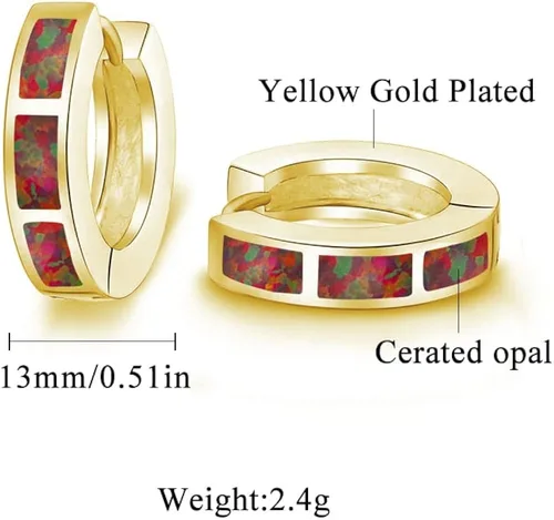 Miniatura 6 de Aretes de aro pequeños para mujer, chapados en oro de 14 quilates, joyería de ópalo, Piedra, Ópalo sintético