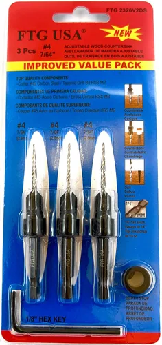 Miniatura 11 de FTG USA Juego de 12 brocas avellanadoras #4 (7/64") para madera con broca cónica