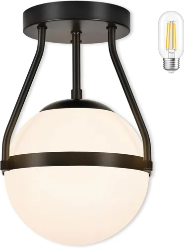 Miniatura 15 de Bagood Lámpara de techo semiempotrada con forma de globo de mediados de siglo, moderna lámpara de techo de globo de 6" con pantalla de vidrio