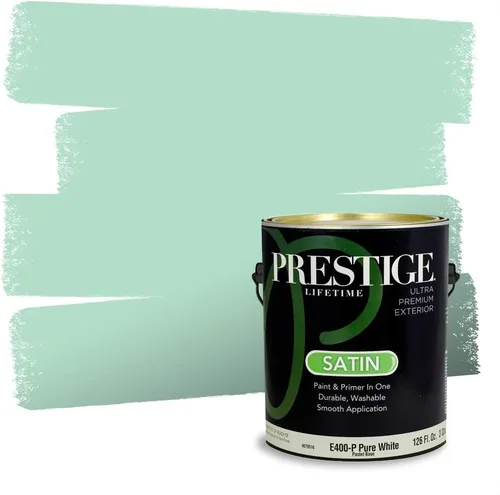 Miniatura 73 de Prestige Paints - Pintura exterior e imprimación en uno, 1 galón, plano, compatibilidad comparable con el color menta «Whipped Mint» de Behr