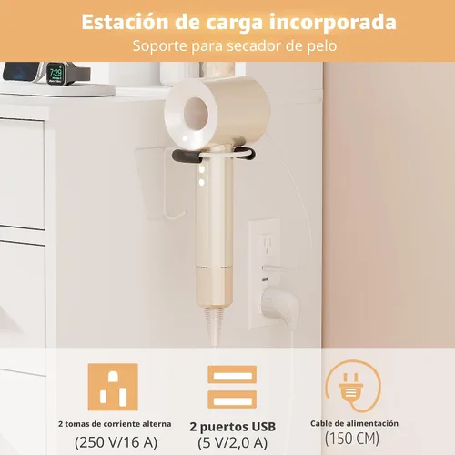 Miniatura 5 de Mesa de tocador de maquillaje ANWBROAD con espejo y luces, mesa de tocador blanca con toma de corriente, 11 cajones, 9 estantes, 3 modos