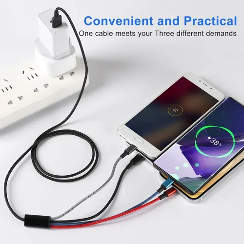 Miniatura 4 de Cable de carga múltiple 3A, USB A a 4 en 1 de nailon trenzado, Lightning / Dual Tipo-C/Micro Puerto Cable de carga rápida para iPhone 17, 16, 15