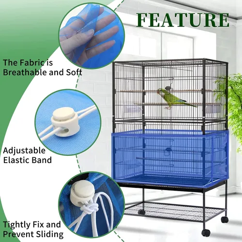Miniatura 4 de Daoeny Cubierta Grande para Jaula de Pájaros, Protector de Semillas para Jaula de Pájaros, Red de Malla de Nylon Suave y Ajustable, Cubierta de Azul