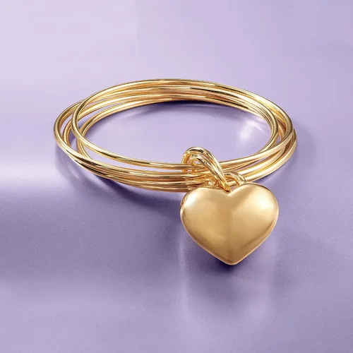 Miniatura 3 de Ross-Simons Italian Andiamo 14kt Yellow Gold Heart Charm Multi-Bangle Bracelet