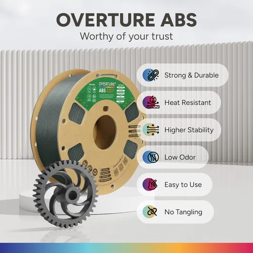 Miniatura 2 de OVERTURE Filamento ABS 1.75mm, filamento para impresora 3D de alta resistencia y resistente al calor, baja deformación, excelente durabilidad, ABS