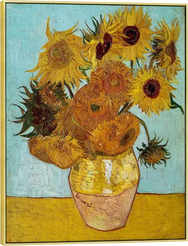 Wieco Art - Gran lienzo enmarcado para pared de girasoles de Vincent Van Gogh, pinturas al óleo, reproducción abstracta, decoraciones de pared para