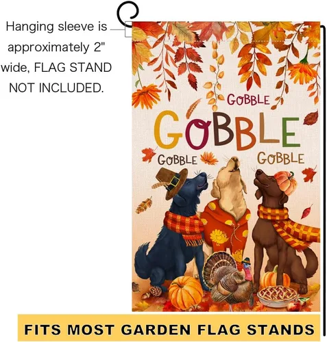 Miniatura 6 de BLKWHT Bandera de jardín de Acción de Gracias de otoño de 12 x 18 pulgadas, vertical, de doble cara, perro, pavo, calabaza, hojas de otoño, Naranja