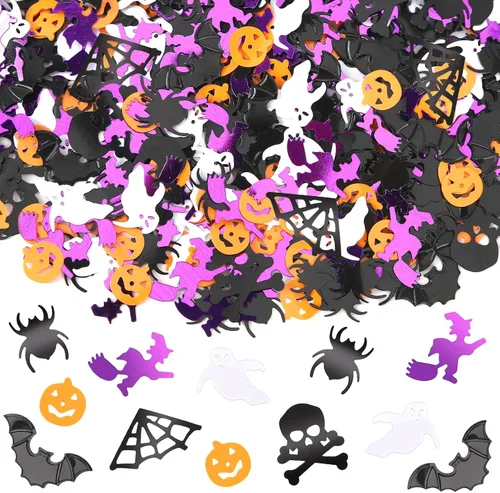 MARFOREVER Decoraciones de confeti con purpurina de Halloween, fiesta de Halloween, dispersión de confeti negro, naranja, morado, fantasma,