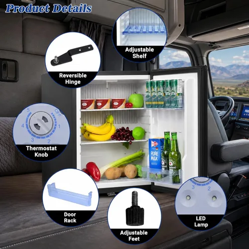 Miniatura 4 de Smad Mini refrigerador con bloqueo, sin ruido, 110 V/12 V, refrigerador compacto de 2 vías, caravana, camión, caravana, bebidas, mini refrigerador