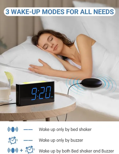 Miniatura 3 de PPLEE Reloj despertador súper fuerte para personas que duermen profundamente, con discapacidad auditiva o sordos, reloj despertador vibratorio