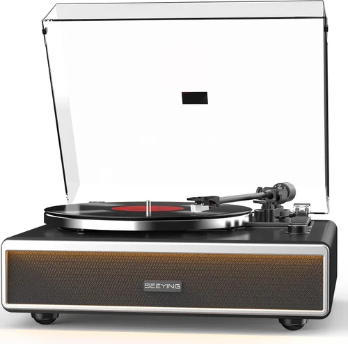 SeeYing - Reproductor de Discos de Vinilo con Altavoces HiFi Incorporados, Tocadiscos Bluetooth con Transmisión por Correa para Discos de Vinilo con