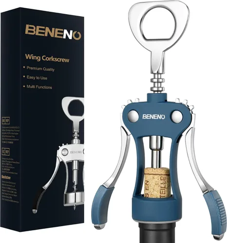 Miniatura 19 de Beneno Abridor multifuncional de botellas de vino con ala de regalo, sacacorchos, cortador de aluminio, tapón al vacío y vertedor aireador, perfecto