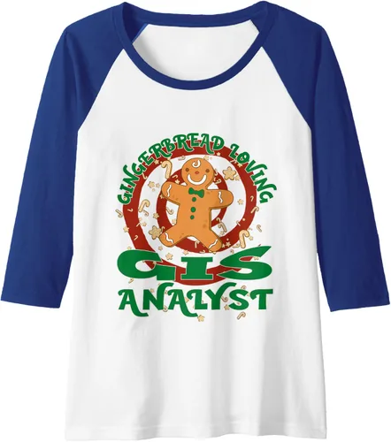 Miniatura 4 de GIS Analyst Job Gingerbread - Camiseta de béisbol raglán de Navidad, Negro