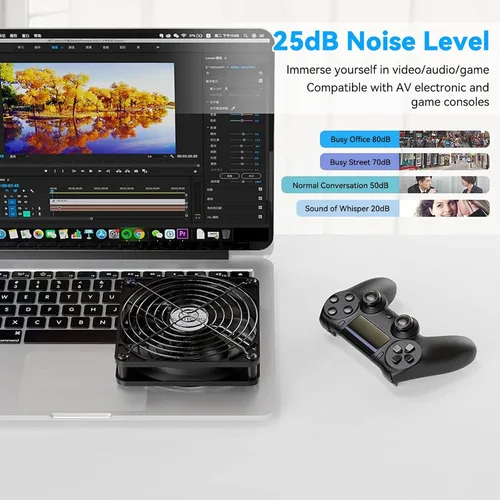 Miniatura 4 de ELUTENG Ventilador de 4.724 in con 3 velocidades 5 V USB alimentado por USB 1500PRM Gaming PC Refrigeración portátil adecuado para tableta, receptor