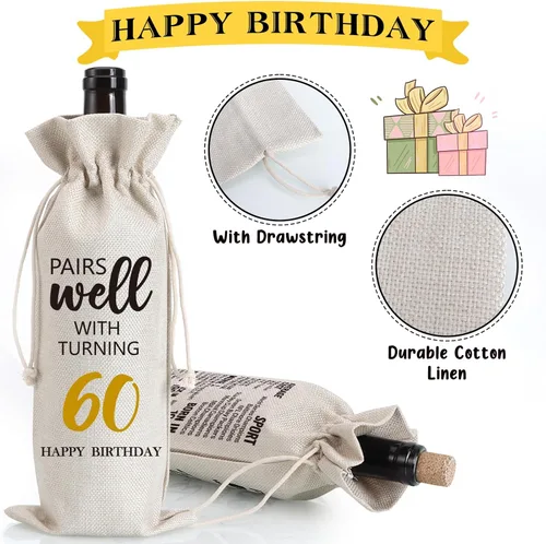 Miniatura 3 de Ideas de regalo de cumpleaños 60 para mujeres y hombres, decoración de fiesta de cumpleaños de 60 años, regalos de bolsa de vino, decoración