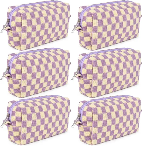 Miniatura 15 de SOIDRAM 6 Piezas Bolsa de Maquillaje a Cuadros Preppy Bolsa de Cosméticos a Granel Rosa Negra Bolsa de Maquillaje Personalizada Bolsa de Viaje de 6