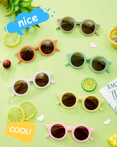 Miniatura 4 de Flutesan 24 pares de lentes de sol redondos para niños, lindos lentes de sol circulares retro para niños y niñas, niños pequeños al aire libre UV