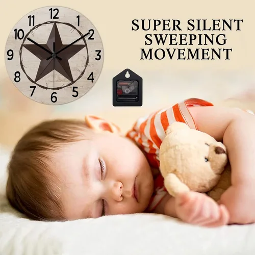 Miniatura 3 de Reloj de pared rústico de estilo retro clásico con estrella de Texas occidental, reloj de madera, silencioso, sin tictac, funciona