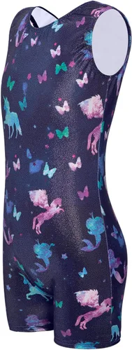Miniatura 128 de HOZIY - Leotardos de gimnasia con pantalones cortos brillantes para niñas pequeñas; estampados de unicornio, aurora, arco iris, sirena, dinosaurio