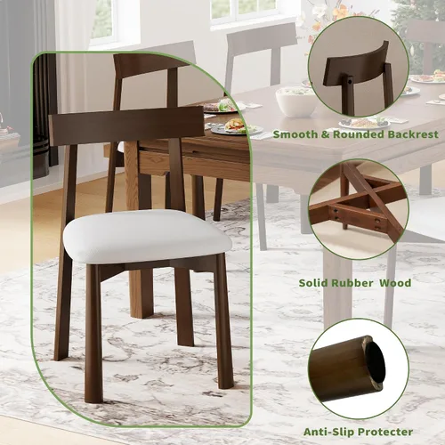 Miniatura 5 de Juego de 2 sillas de comedor de madera maciza con respaldo curvo, modernas sillas auxiliares de cocina de piel sintética de mediados de siglo