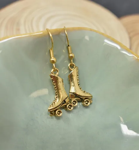 Miniatura 3 de Roller Skate Earrings in 24K Gold Plated Pewter Roller Skate Earrings. Roller Skate Gifts.