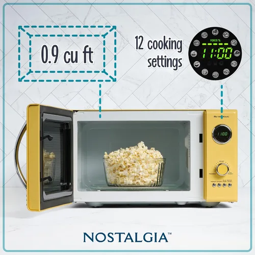Miniatura 2 de Nostalgia Retro - Horno de microondas para encimera - Incluye 12 ajustes preprogramados y reloj digital - 0.9 pies cúbicos - 800 vatios - Amarillo