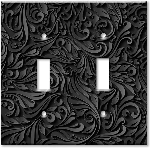 Miniatura 8 de Art Plates - Placa de interruptor basculante de doble banda (Rocker - GFCI) - Placa de pared - Estampado floral negro - Hecho en Estados Unidos