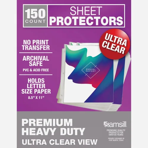 Samsill Protectores de hojas ultra transparentes, paquete de 150 unidades, protectores de página de 8.5 x 11 pulgadas para carpeta de 3 anillas,