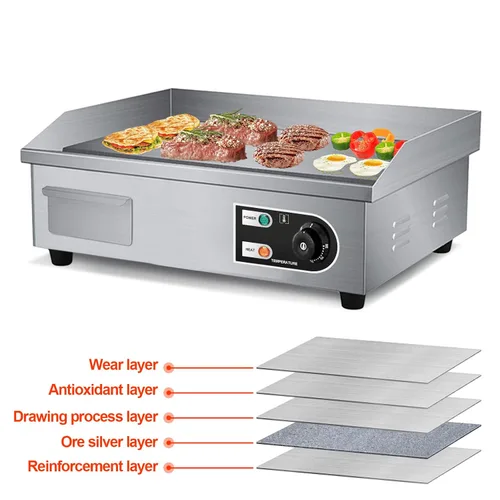 Miniatura 5 de Plancha Eléctrica de Encimera de 22" 1600W 110V Antiadherente Comercial para Restaurante Teppanyaki con Control de Temperatura Ajustable de Acero