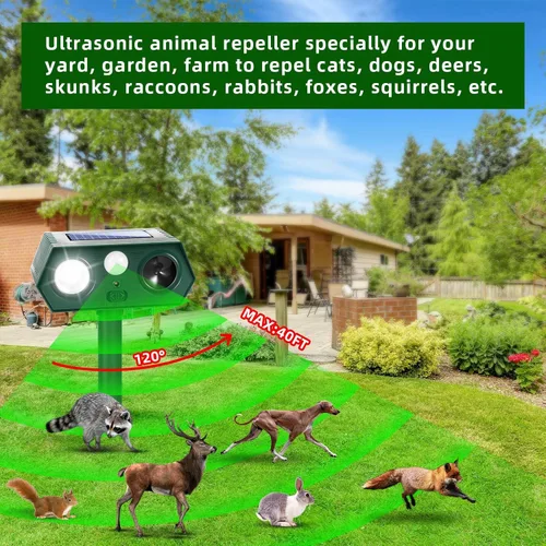 Miniatura 2 de Repelente solar ultrasónico de animales Sonic Fortress Pro Repelente de ciervos Repelente de conejos, ardilla y mapache disuasorio con sensor