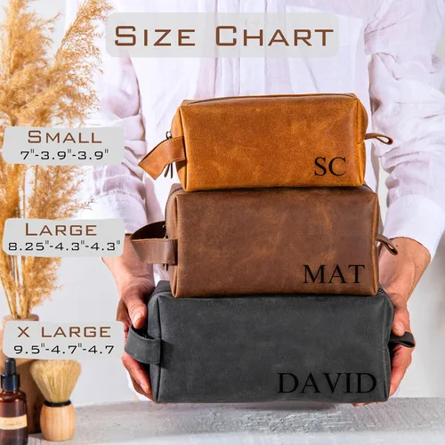 Miniatura 4 de Neceser de cuero personalizado para hombres – Kit Dopp de afeitado grabado personalizado con nombre o inicial, regalo de viaje para padrinos