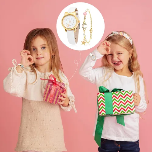 Miniatura 7 de 3 piezas de reloj para niños y pulsera de estrellas, relojes de cuarzo de dibujos animados, incluyendo bonitos relojes de cuarzo de cuero, 2 piezas