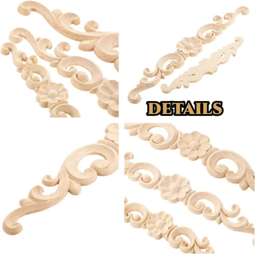 Miniatura 3 de MUXSAM Apliques de madera decorativos tallados, calcomanías largas de madera para decoración de muebles de bricolaje, tallas de roseta para puerta