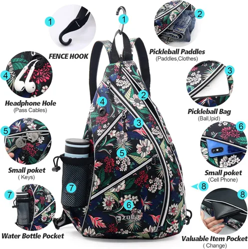 Miniatura 4 de ZOEA Bolsa de pickleball, bolsa deportiva de pickleball para mujeres y hombres, mochila de pickleball ajustable con gancho para cerca, soporte