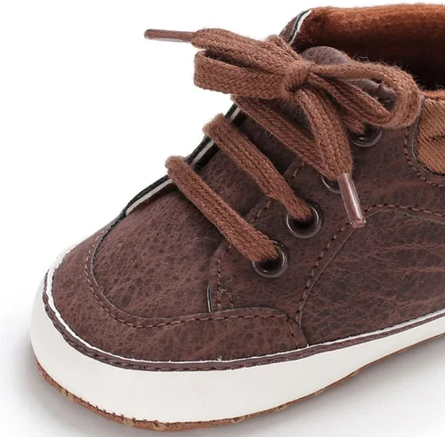 Miniatura 6 de Sekantrol Zapatos de cuna para recién nacidos, zapatos de bebé para niños y niñas, suela de goma suave, zapatos de moda de caña alta antideslizantes