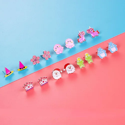 Miniatura 7 de 243033 Pairs Hypoallergenic Earrings for Girls Sensitive Ears Studs Set - Cute Earrings for Teen Girls - CZ Stud Earrings for Little Girls - Animal