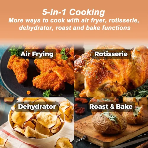 Miniatura 6 de Horno freidora de aire digital de 15 litros con circulación de aire rápida, sin aceite, pantalla LED, cesta antiadherente, temporizador de 60