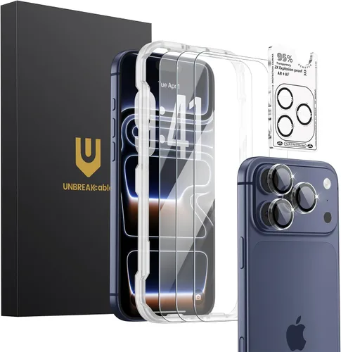 UNBREAKcable Paquete de 3 protectores de pantalla para iPhone 17 Pro Max con protección de cámara, dureza 9H, claridad HD, antihuellas, compatible