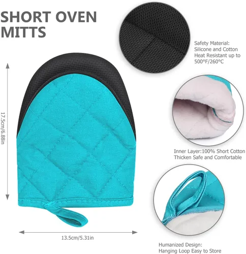 Miniatura 2 de 1 par de manoplas cortas para horno, guantes de silicona resistentes al calor para cocina, mini guantes de horno para 500 grados, superficies