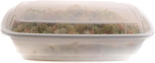Miniatura 3 de EcoQuality Contenedores de preparación de comidas [paquete de 100] Recipiente rectangular blanco con tapas, caja Bento para almacenamiento