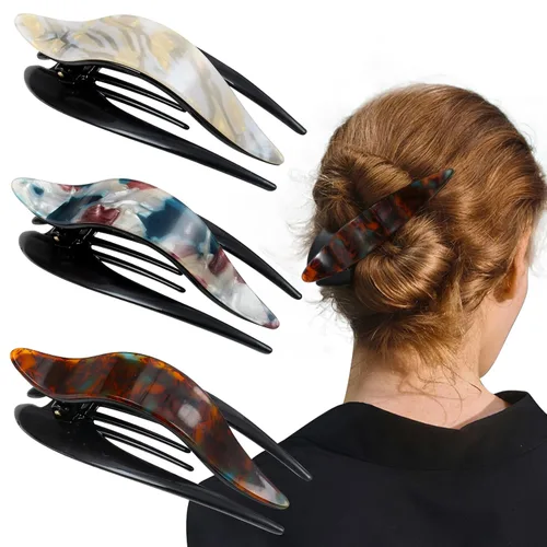 Miniatura 16 de Mistofu 3 pinzas planas de garra – Pinzas curvadas francesas Concord – Fuerte agarre antideslizante garra para mujeres – Pinza grande para cabello