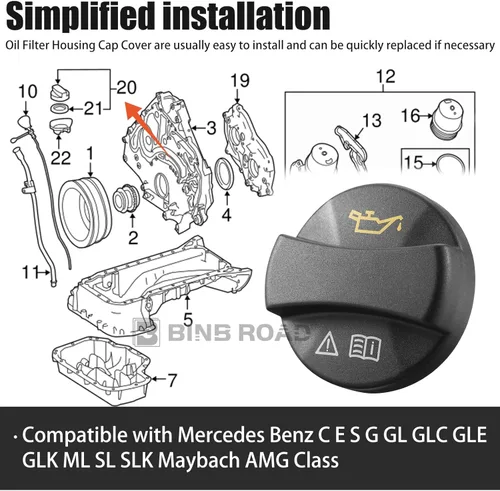 Miniatura 2 de Tapa de llenado de aceite de motor compatible con Mercedes Benz C CLK CLS E GL GLE GLS G ML R SLK SL S (reemplaza 0000100301)