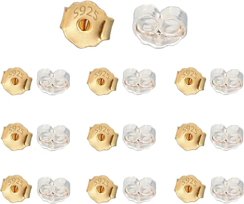 Miniatura 8 de 16 unidades/8 pares de aretes chapados en oro de 18 quilates para tachuelas, de plata de ley 925, no se decolora, seguro, hipoalergénico seguro