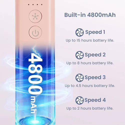 Miniatura 7 de Ventilador de mano portátil, mini ventilador personal ajustable de 100 velocidades, funciona con batería recargable USB-C de 3000 mAh, pantalla Beige