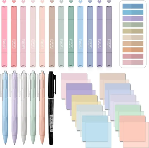 Jutom Kit de estudio de diario bíblico de 38 piezas para mujeres, suministros de anotación de libros con resaltadores, bolígrafos, pestañas, notas