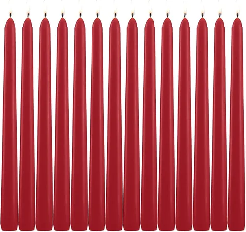 Paquete de 14 velas cónicas rojas altas – Vela roja sin goteo de 10 pulgadas sin perfume – Cera de parafina con mechas de algodón – 8 horas de