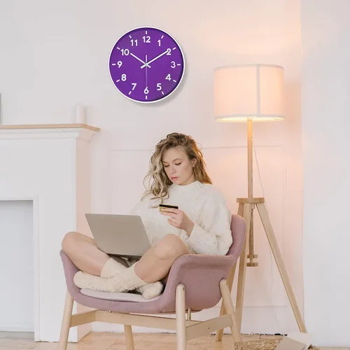 Miniatura 4 de JENLYSTIME Reloj de pared moderno con número 3D de 12 pulgadas para interiores y exteriores, esfera redonda brillante y colorida, cuarzo silencioso